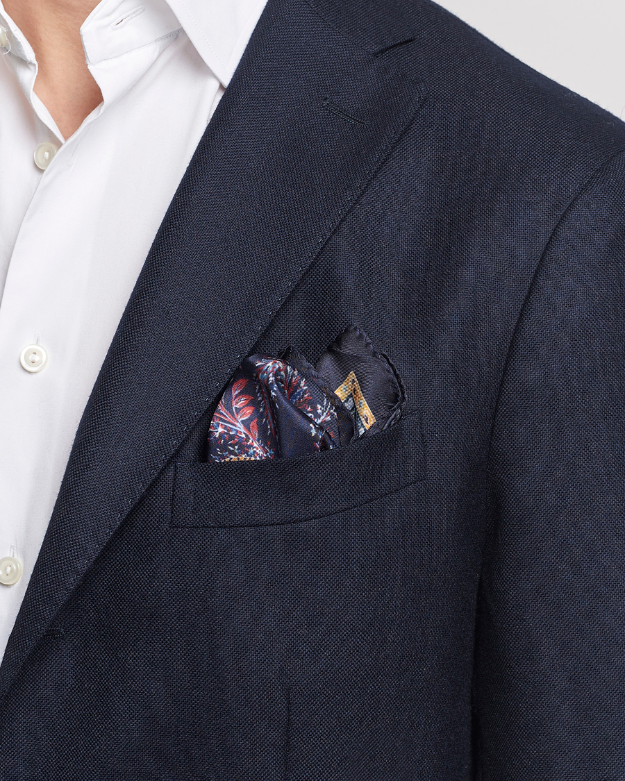 Herre | Lommeklude | Etro | Printed Silk Pocket Square Navy