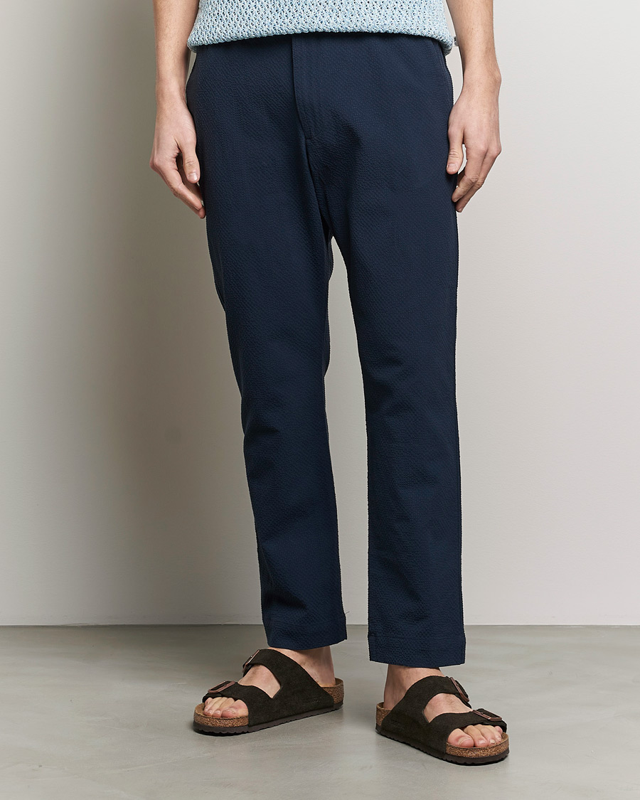 Herre | Bukser | NN07 | Billie Seersucker Drawstring Trousers Navy Blue