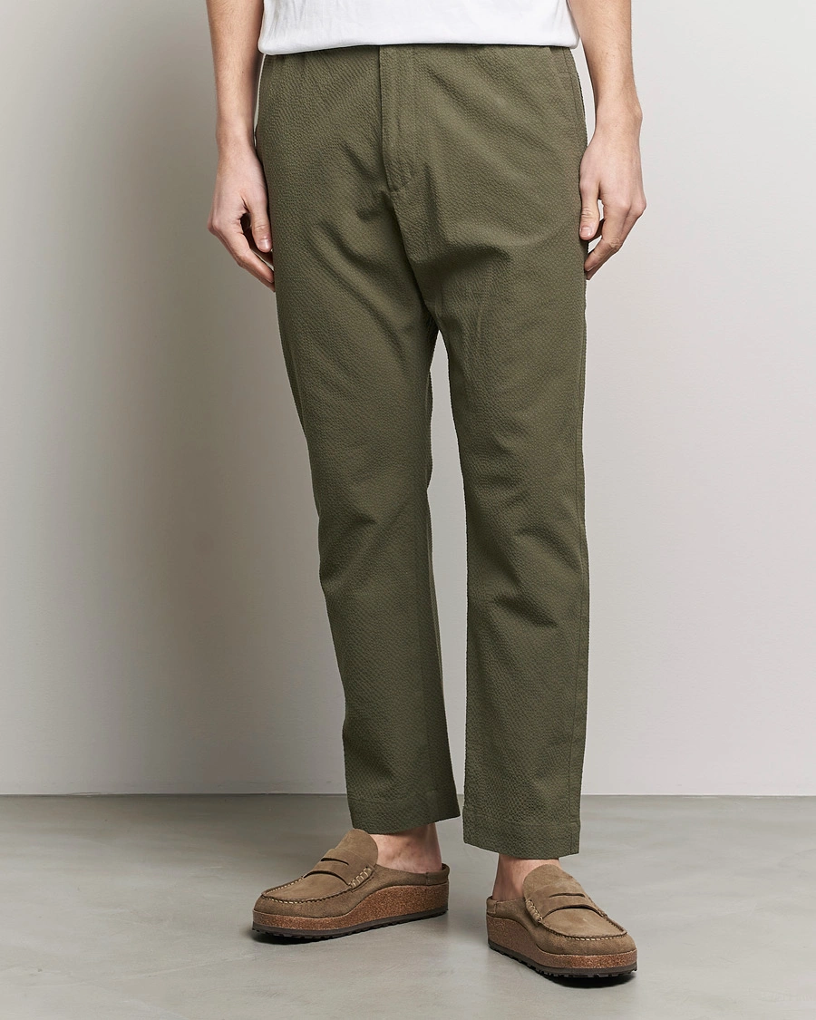 Herre | Tøj | NN07 | Billie Seersucker Drawstring Trousers Capers Green