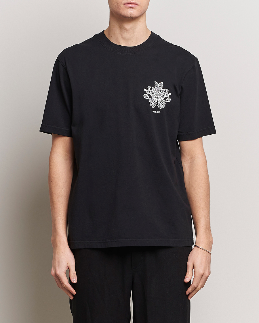 Herre | Business & Beyond | NN07 | Adam Printed Crew Neck T-Shirt Black