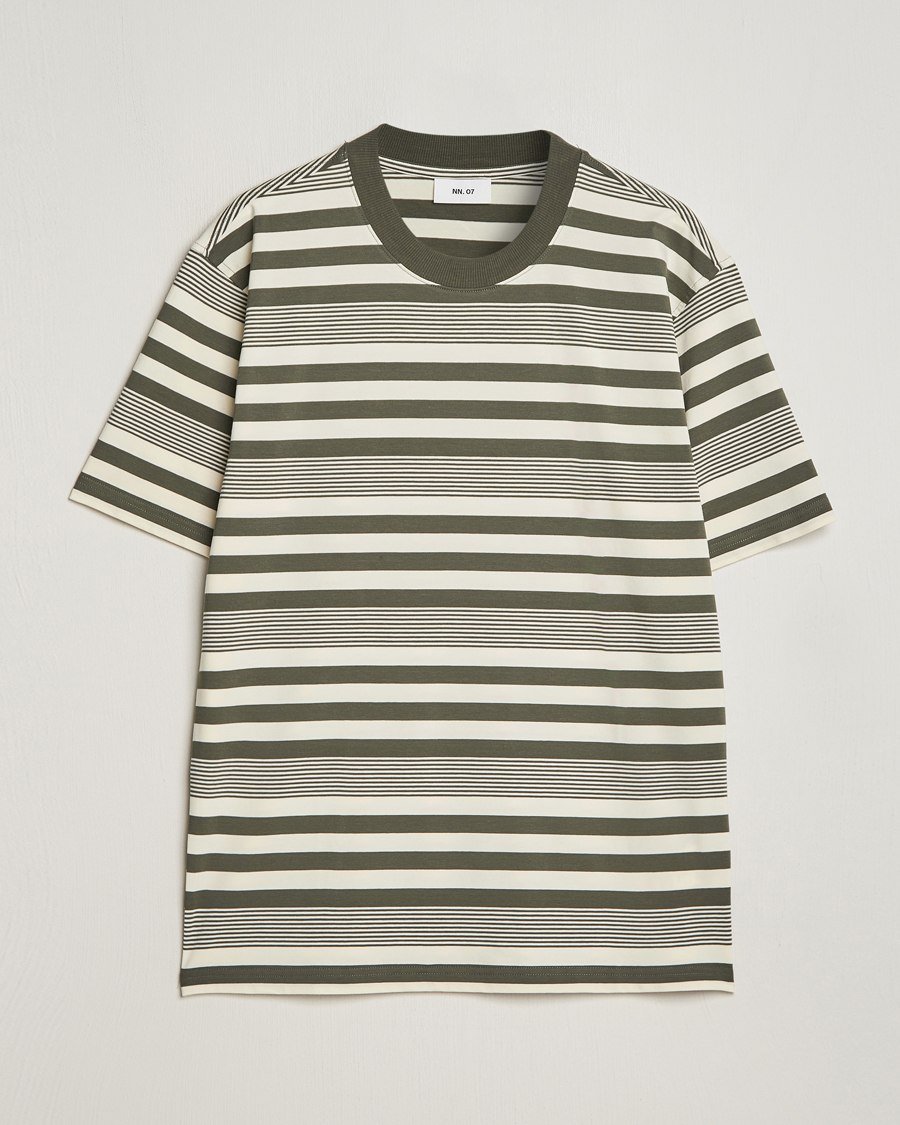 Herre | T-Shirts | NN07 | Adam Striped Crew Neck T-Shirt Capers Green