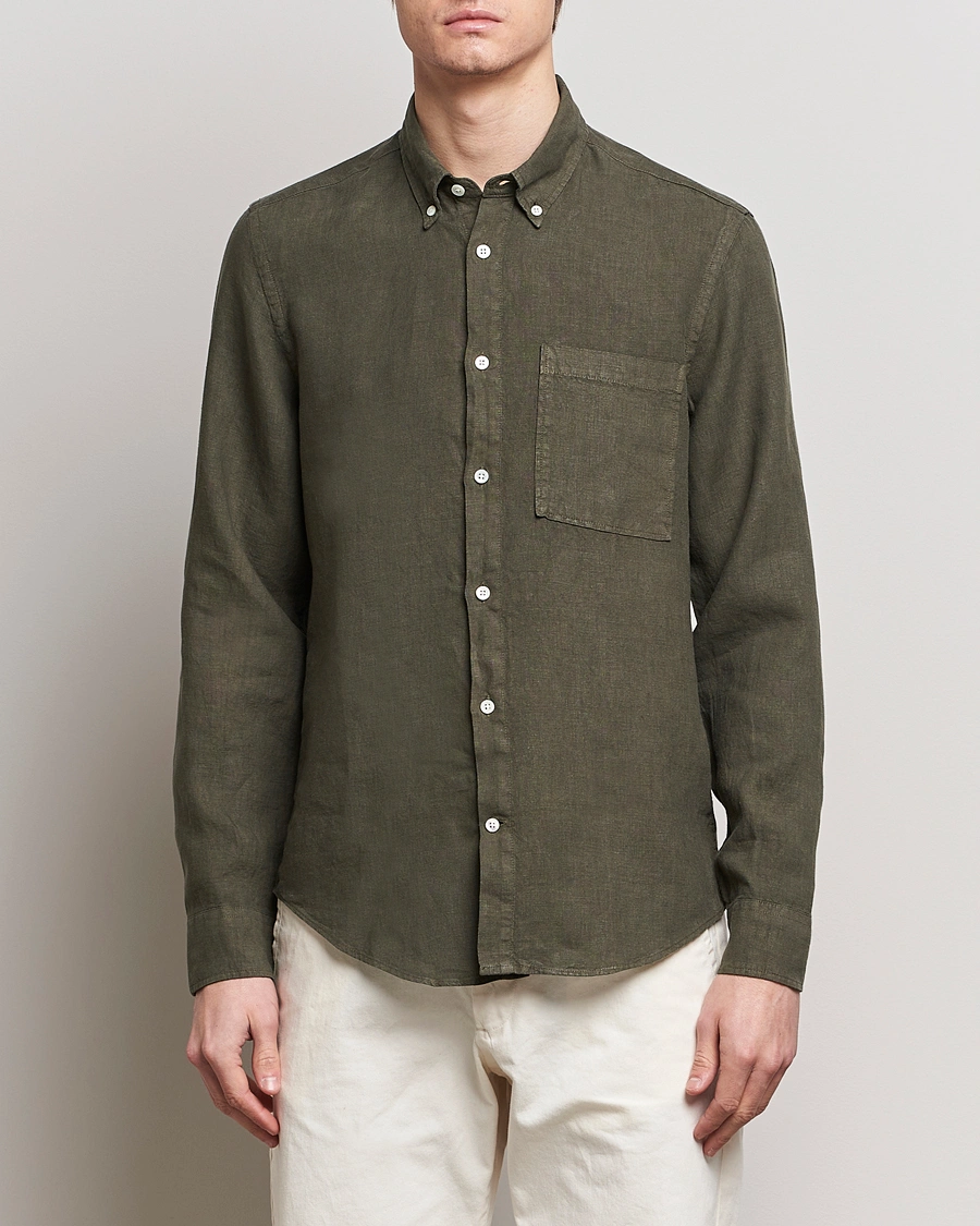 Herr | NN07 | NN07 | Arne Linen Shirt Capers Green