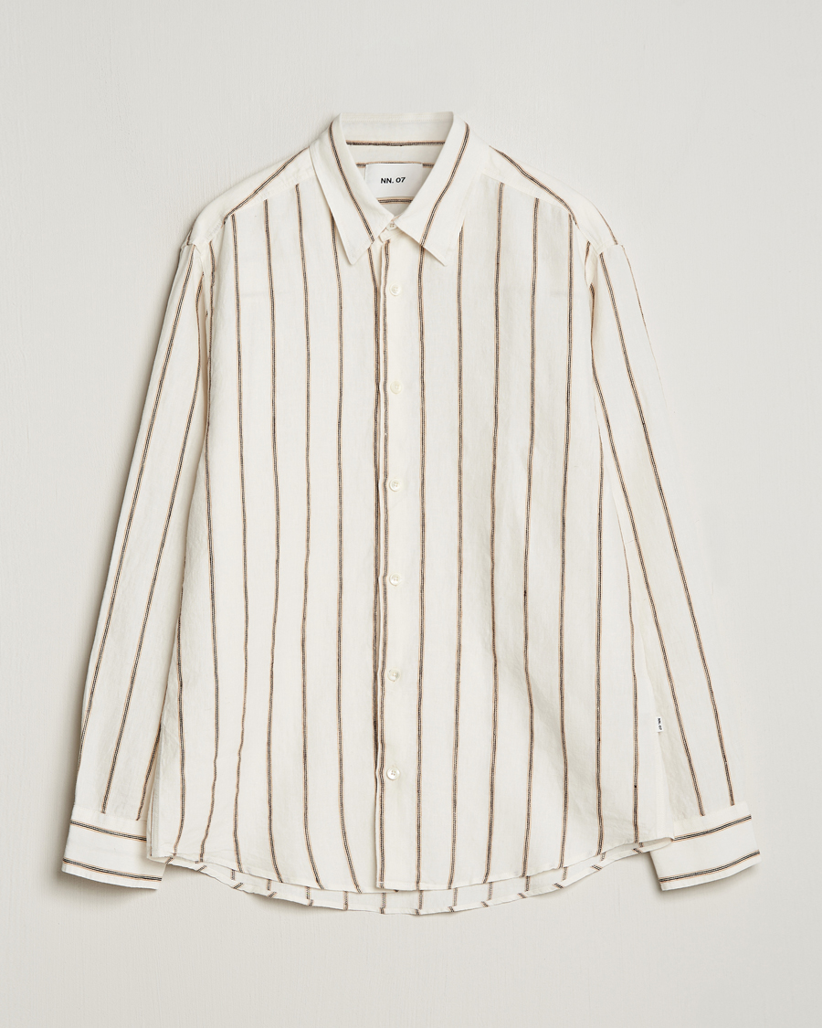 Herre | Skjorter | NN07 | Quinsy Striped Linen Shirt Ecru Multi