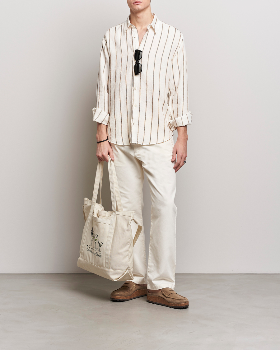 Herr |  | NN07 | Quinsy Striped Linen Shirt Ecru Multi