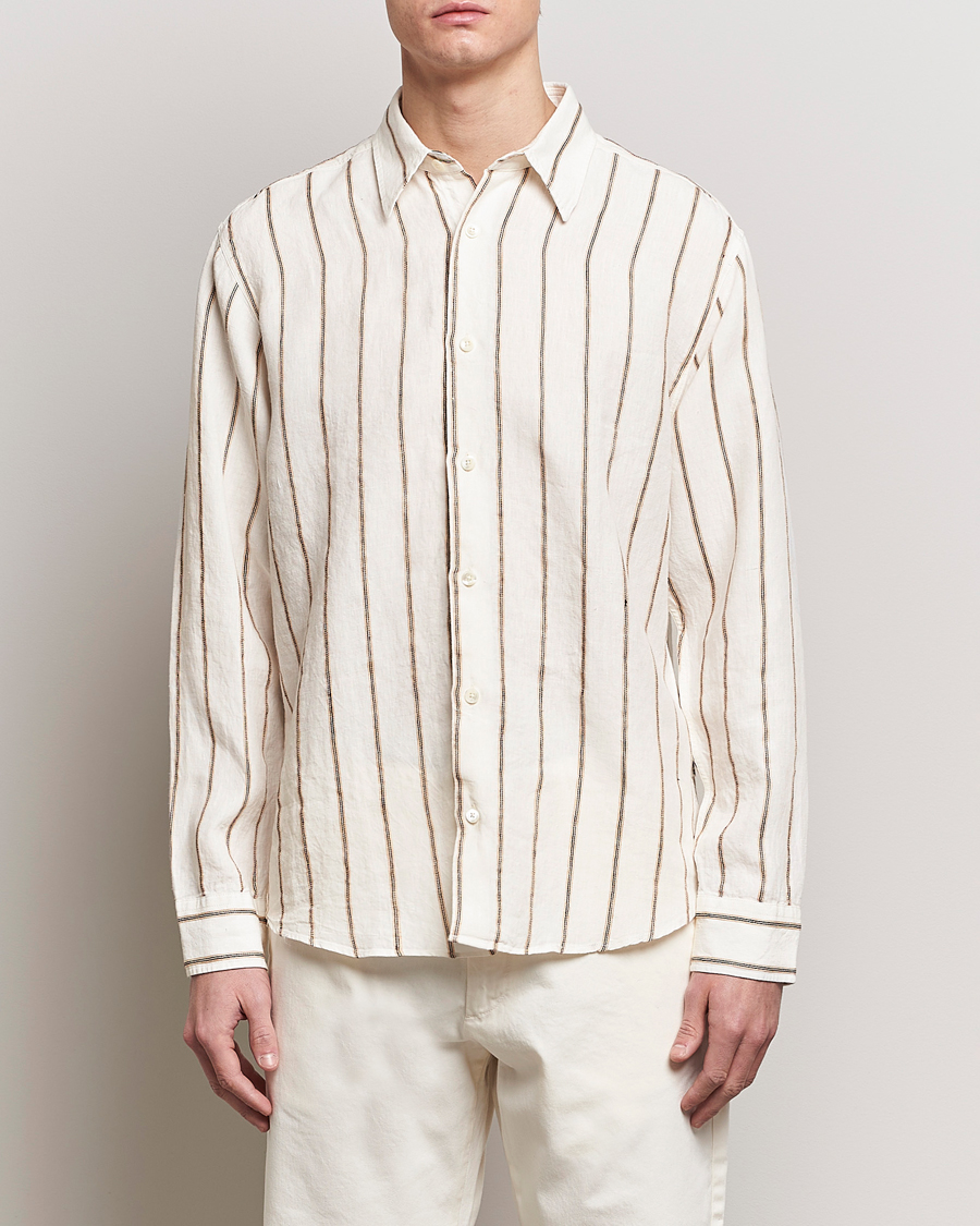 Herre | Hørskjorter | NN07 | Quinsy Striped Linen Shirt Ecru Multi