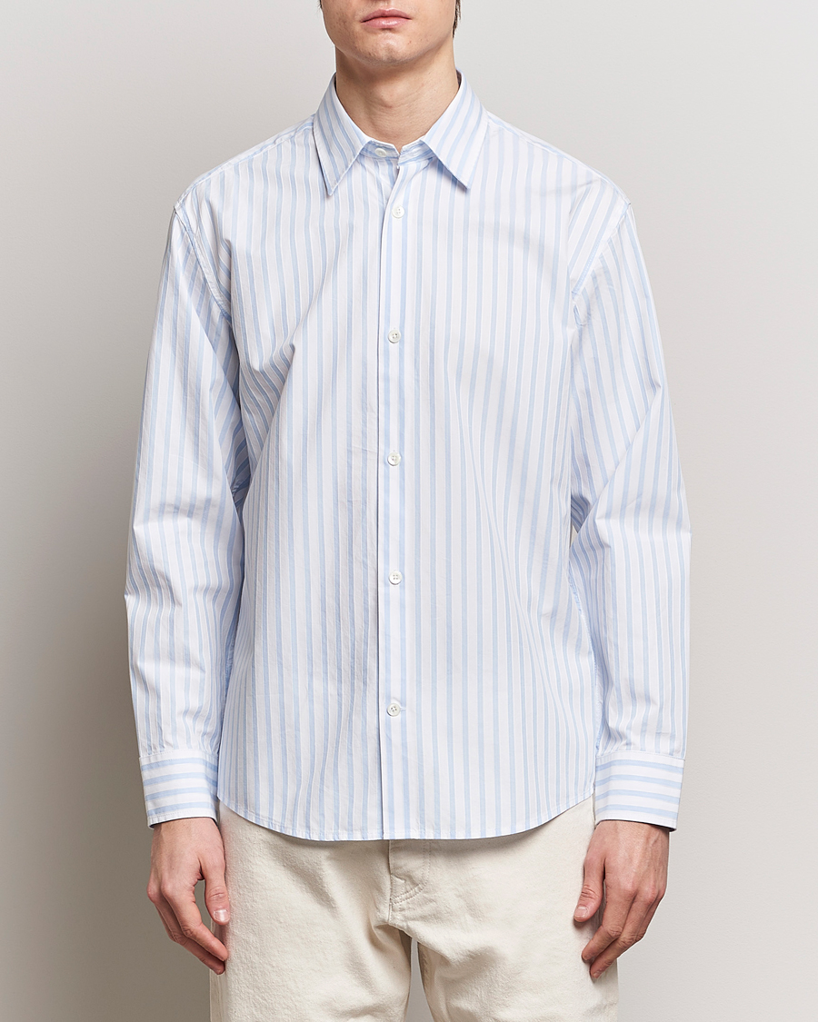 Herre | Casual | NN07 | Freddy Poplin Striped Shirt Blue/White