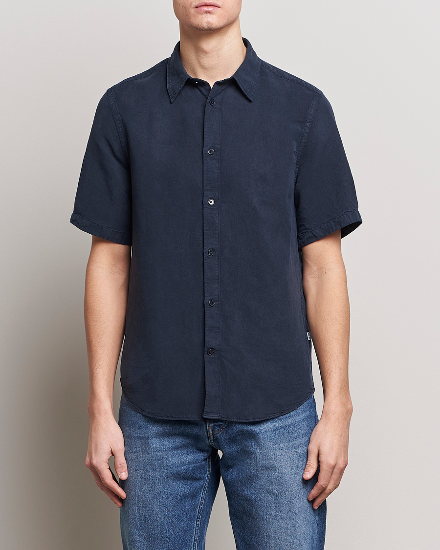 Herre | Skjorter | NN07 | Arne Tencel/Linen Short Sleeve Shirt Navy Blue