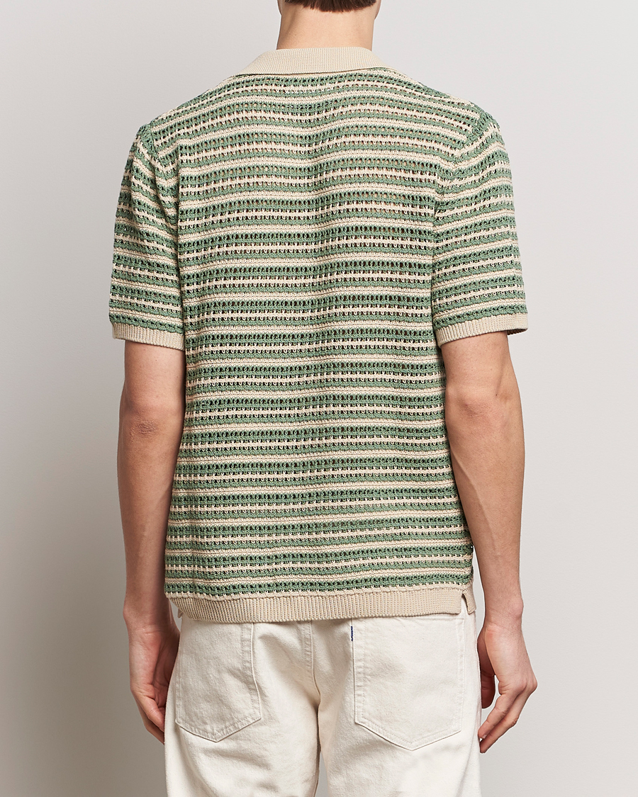 Herre | Skjorter | NN07 | Henry Knitted Striped Short Shleeve Shirt Ecru/Green