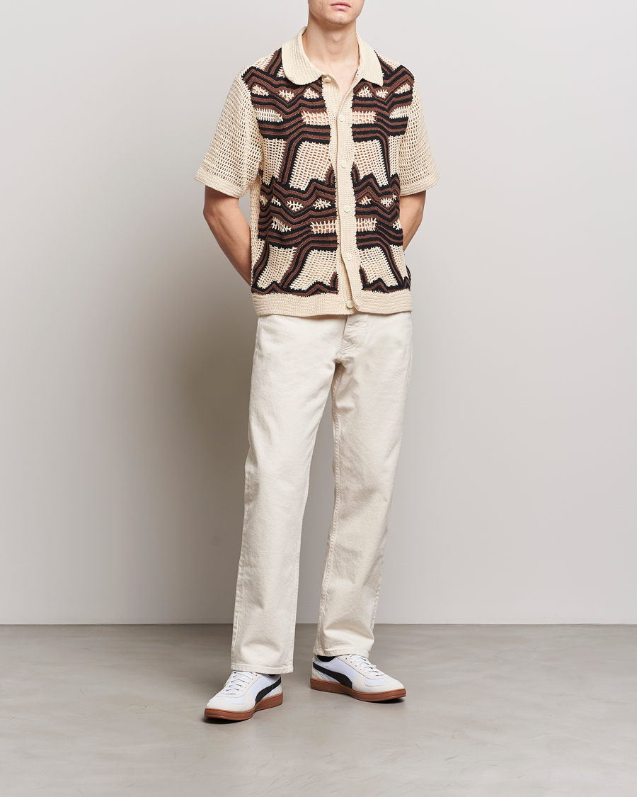 Herr |  | NN07 | Nolan Croche Knitted Short Sleeve Shirt Ecru
