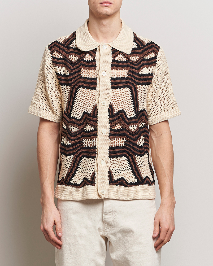 Men | Business & Beyond | NN07 | Nolan Croche Knitted Short Sleeve Shirt Ecru