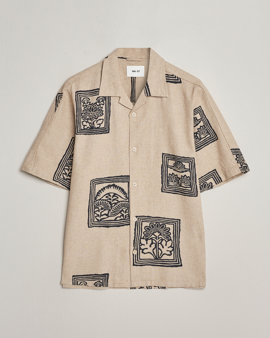 Herre | Skjorter | NN07 | Ole Printed Short Sleeve Shirt Oatmeal