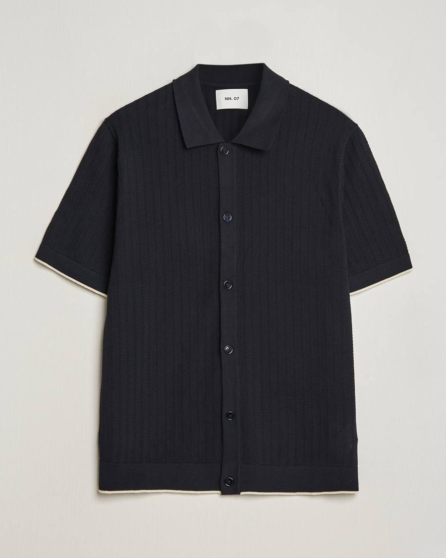 Herre | Skjorter | NN07 | Nalo Structured Knitted Short Sleeve Shirt Navy Blue