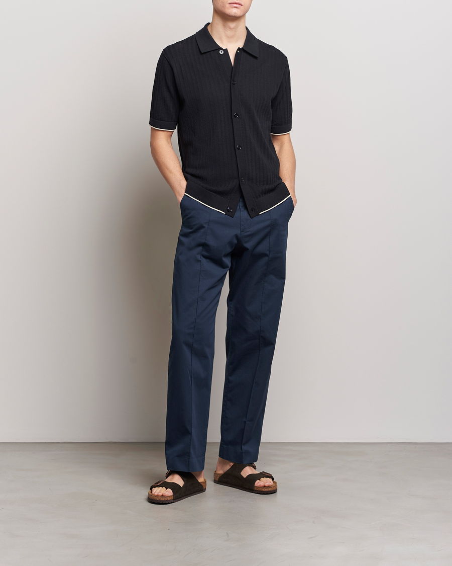 Herr |  | NN07 | Nalo Structured Knitted Short Sleeve Shirt Navy Blue