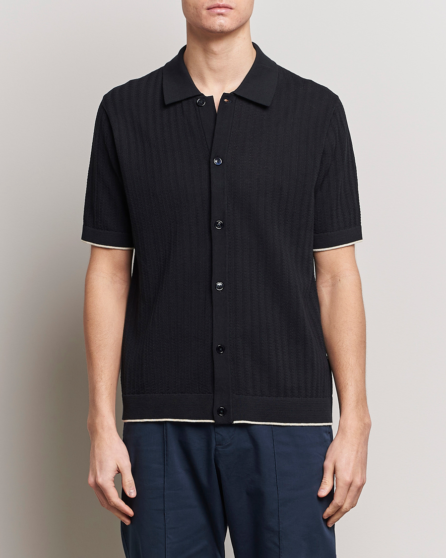 Herre | Afdelinger | NN07 | Nalo Structured Knitted Short Sleeve Shirt Navy Blue