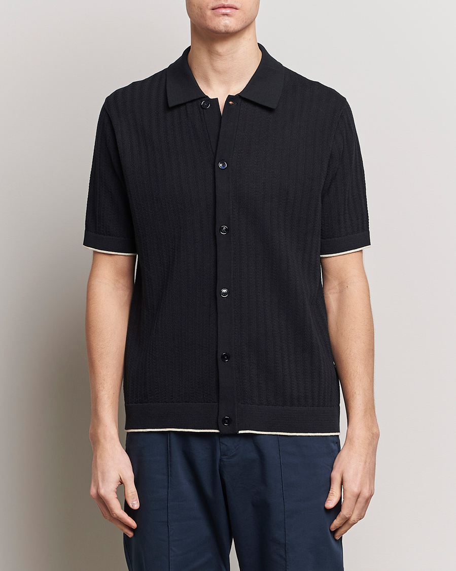 Herr |  | NN07 | Nalo Structured Knitted Short Sleeve Shirt Navy Blue