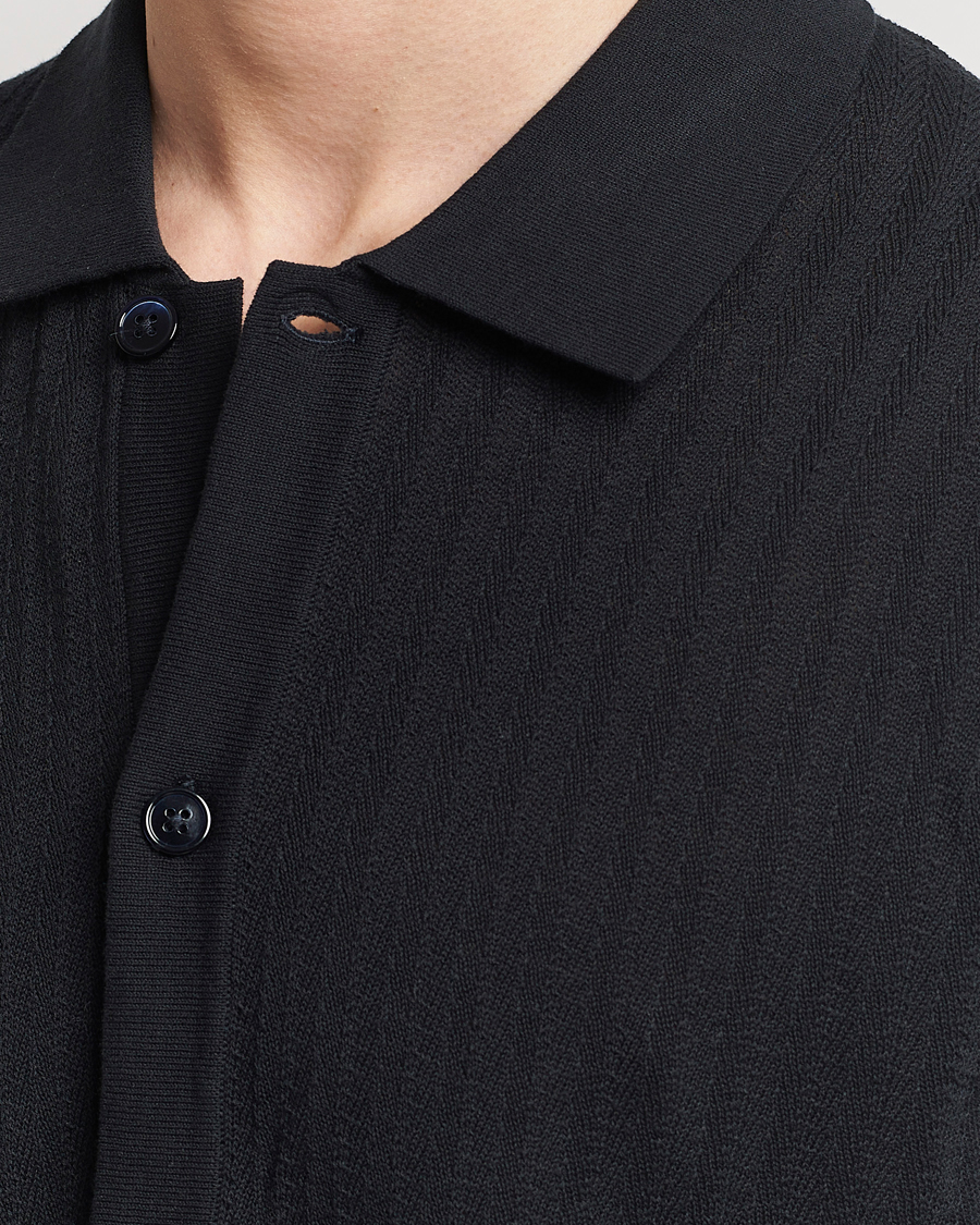 Herre | Skjorter | NN07 | Nalo Structured Knitted Short Sleeve Shirt Navy Blue