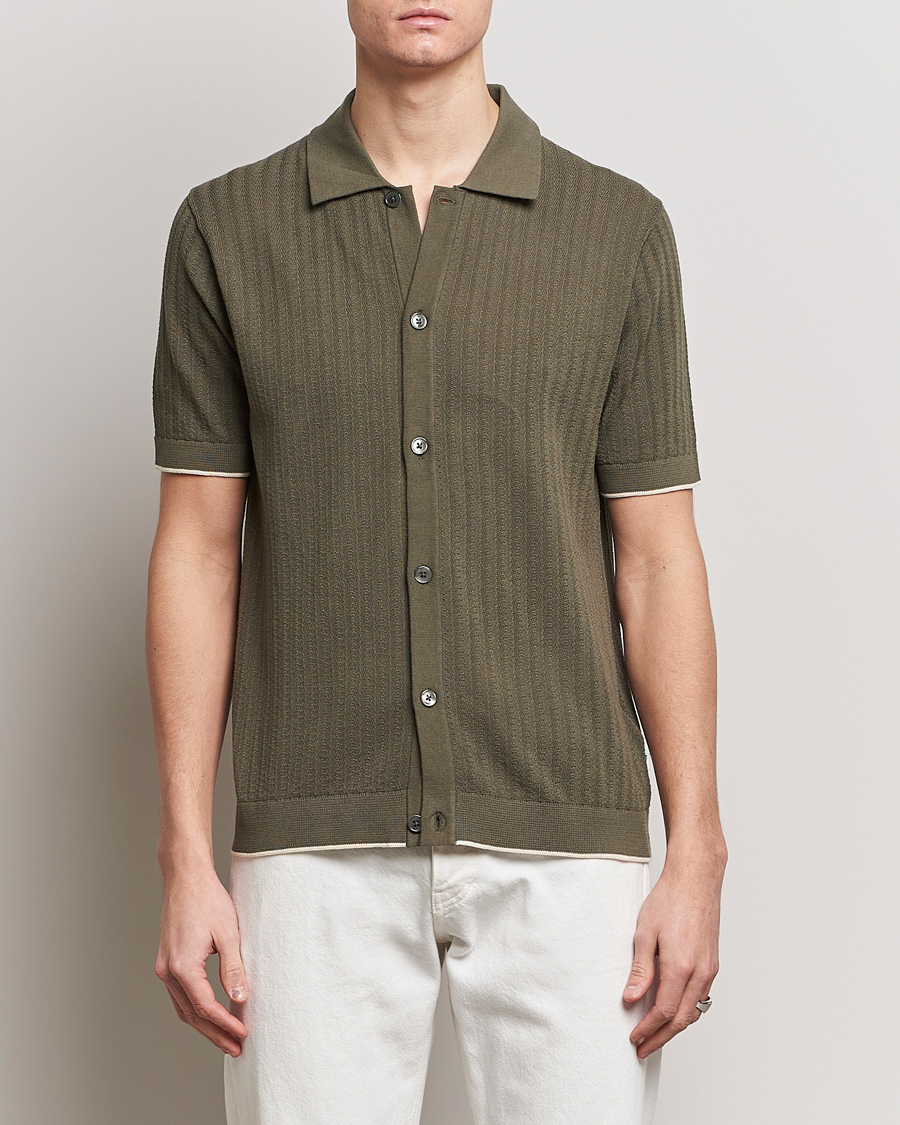Herre | Loyalitetstilbud | NN07 | Nalo Structured Knitted Short Sleeve Shirt Green