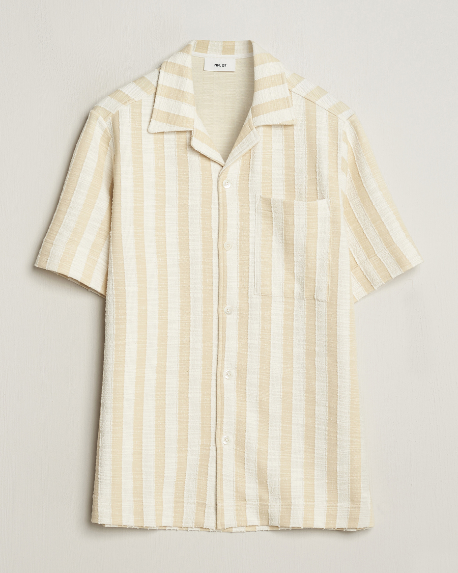 Herre | Skjorter | NN07 | Julio Striped Short Sleeve Shirt Khaki/White