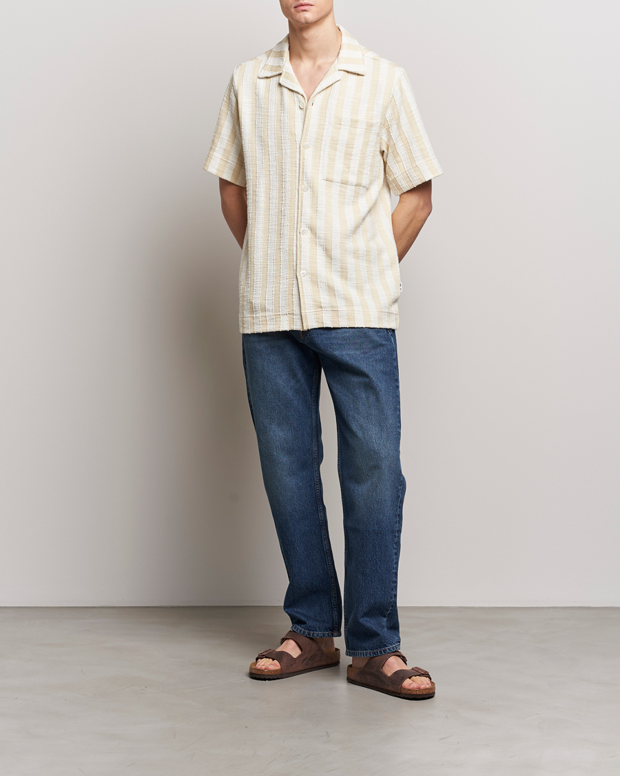 Herre | Skjorter | NN07 | Julio Striped Short Sleeve Shirt Khaki/White