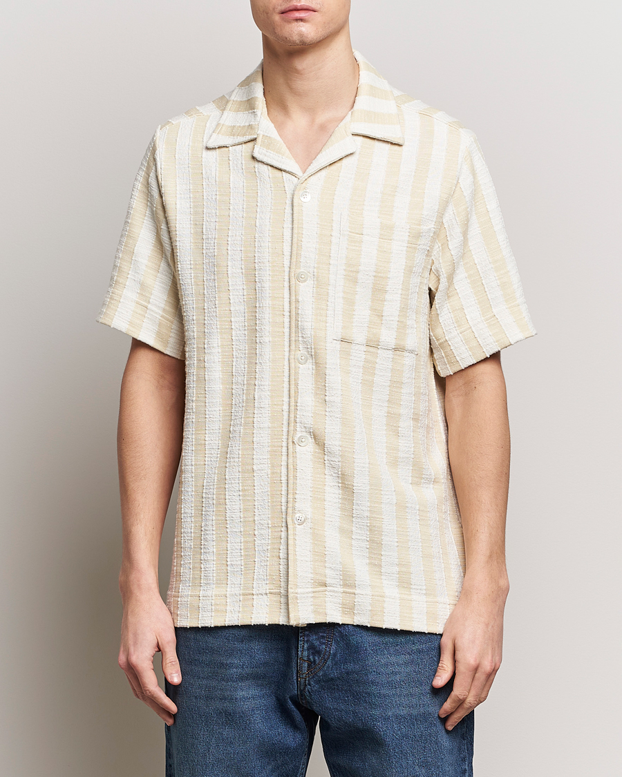 Herre | Loyalitetstilbud | NN07 | Julio Striped Short Sleeve Shirt Khaki/White