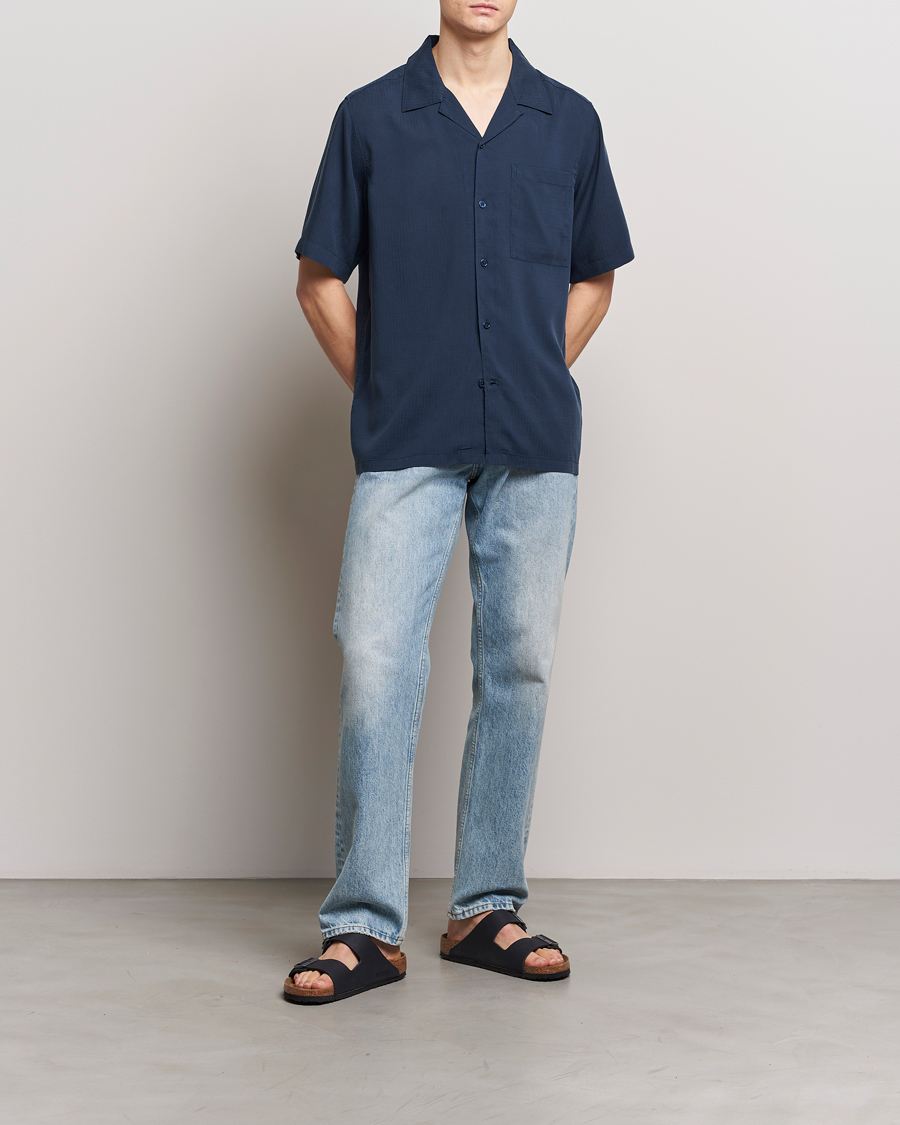 Herre | Skjorter | NN07 | Julio Ripstop Short Sleeve Shirt Navy Blue