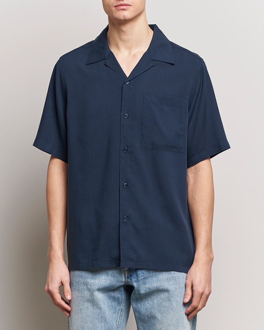 Herr | Kläder | NN07 | Julio Ripstop Short Sleeve Shirt Navy Blue
