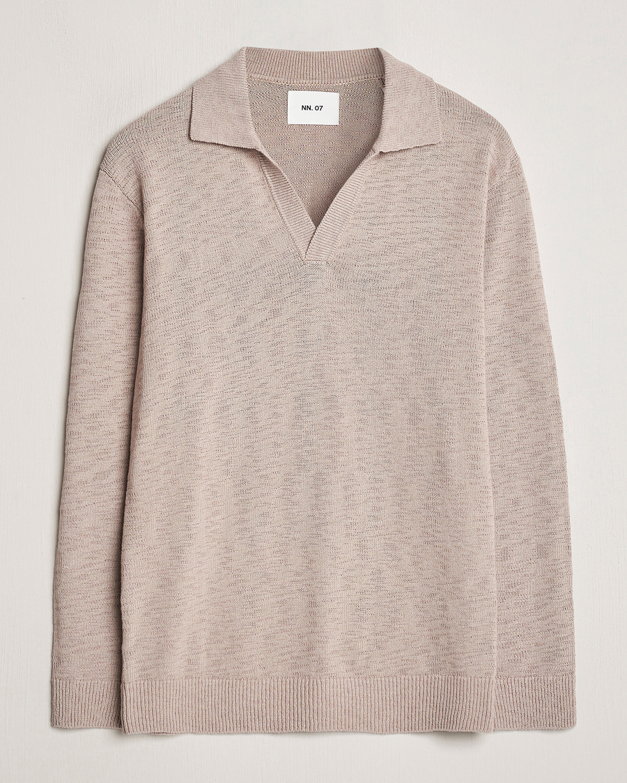 Herre | Trøjer | NN07 | Ryan Long Sleeve Open Collar Knitted Polo Khaki Stone