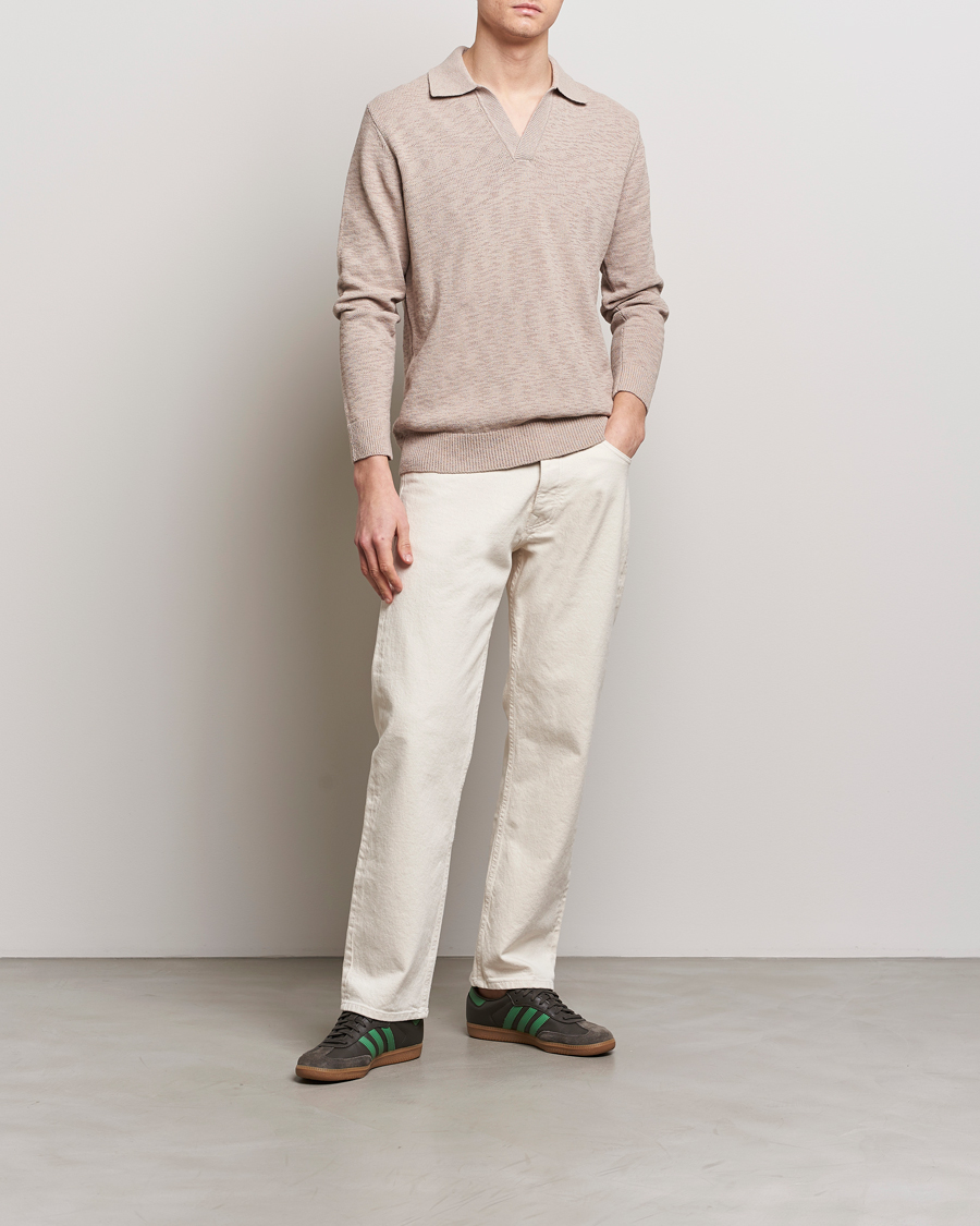 Herre | Trøjer | NN07 | Ryan Long Sleeve Open Collar Knitted Polo Khaki Stone