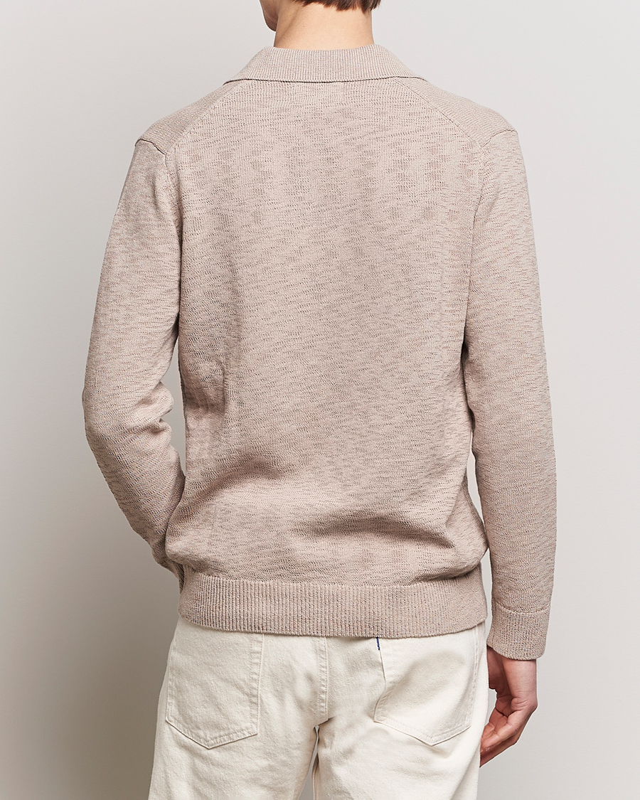 Herre | Trøjer | NN07 | Ryan Long Sleeve Open Collar Knitted Polo Khaki Stone