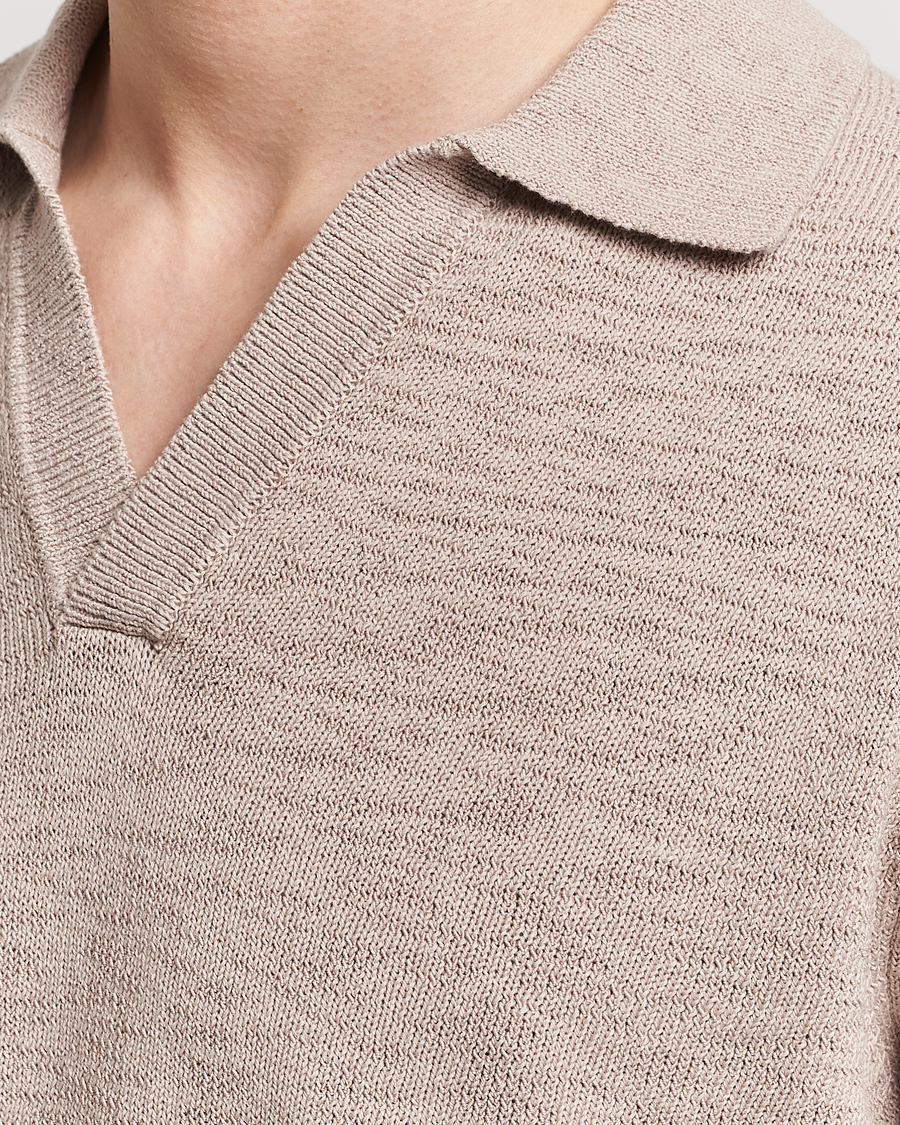 Herre | Trøjer | NN07 | Ryan Long Sleeve Open Collar Knitted Polo Khaki Stone