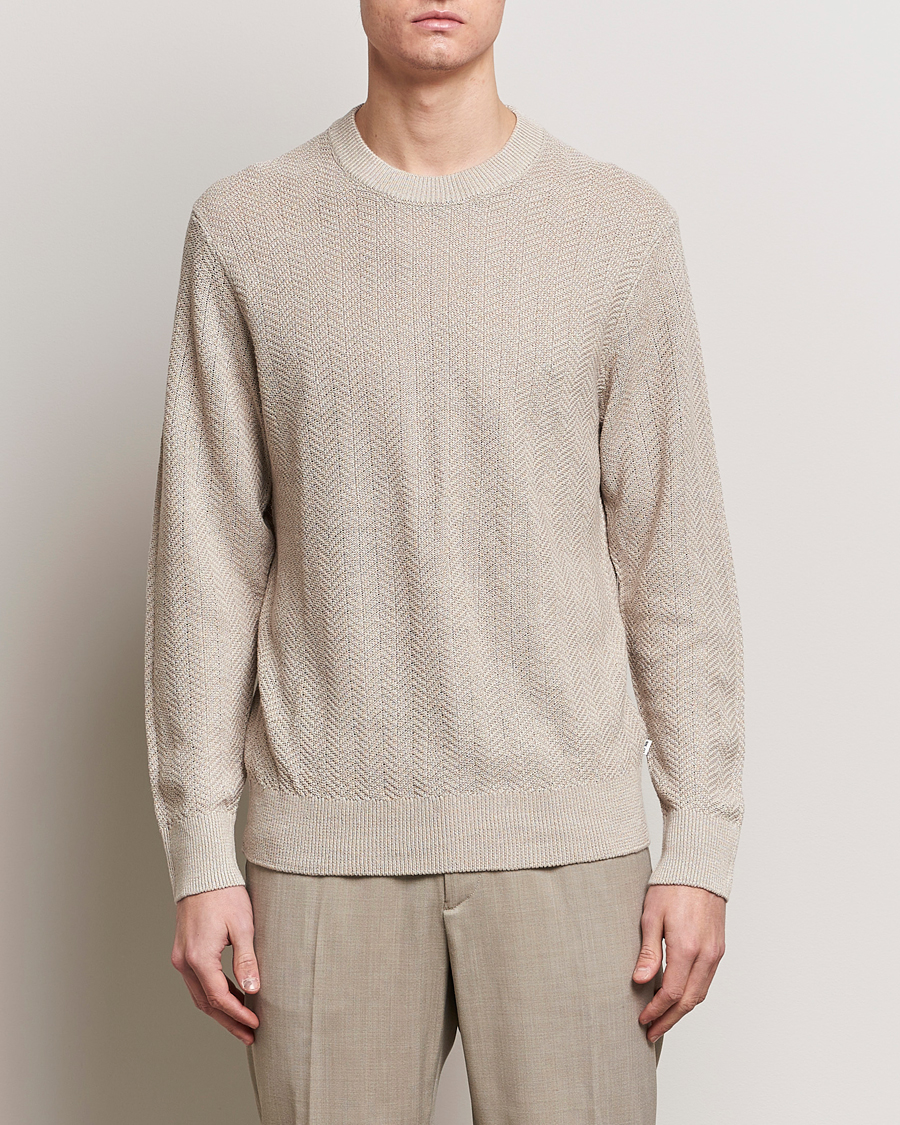 Herr | Stickade tröjor | NN07 | Jaden Knitted Linen Crew Neck Sweater Irish Cream