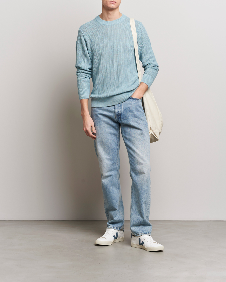 Herre | Trøjer | NN07 | Jaden Knitted Linen Crew Neck Sweater Winter Sky