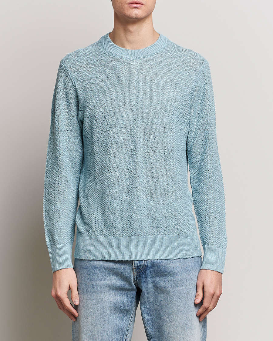 Herr | Stickade tröjor | NN07 | Jaden Knitted Linen Crew Neck Sweater Winter Sky 