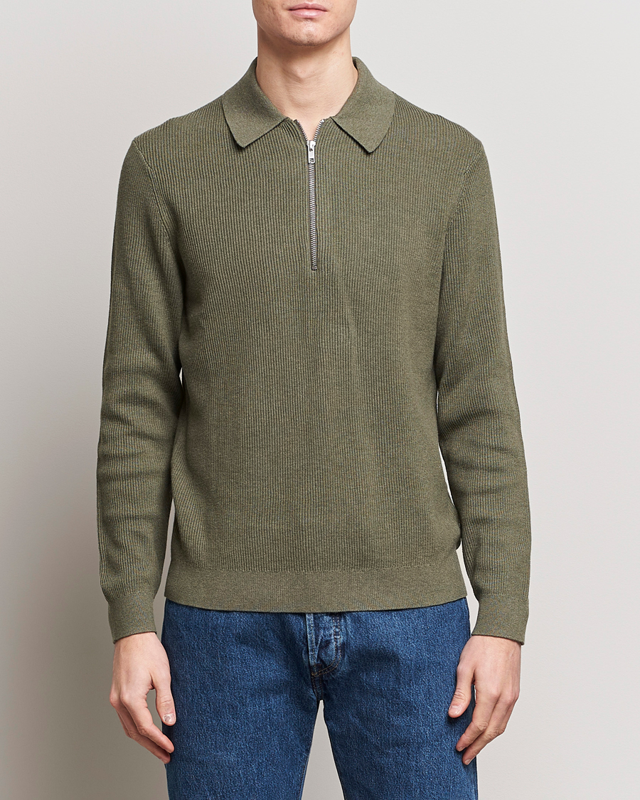 Herre | Tøj | NN07 | Hansie Knitted Half Zip Capers Green