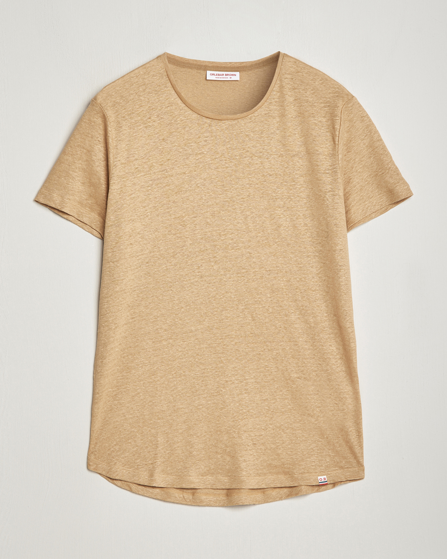 Herre | T-Shirts | Orlebar Brown | OB Linen Crew Neck Tee Biscuit