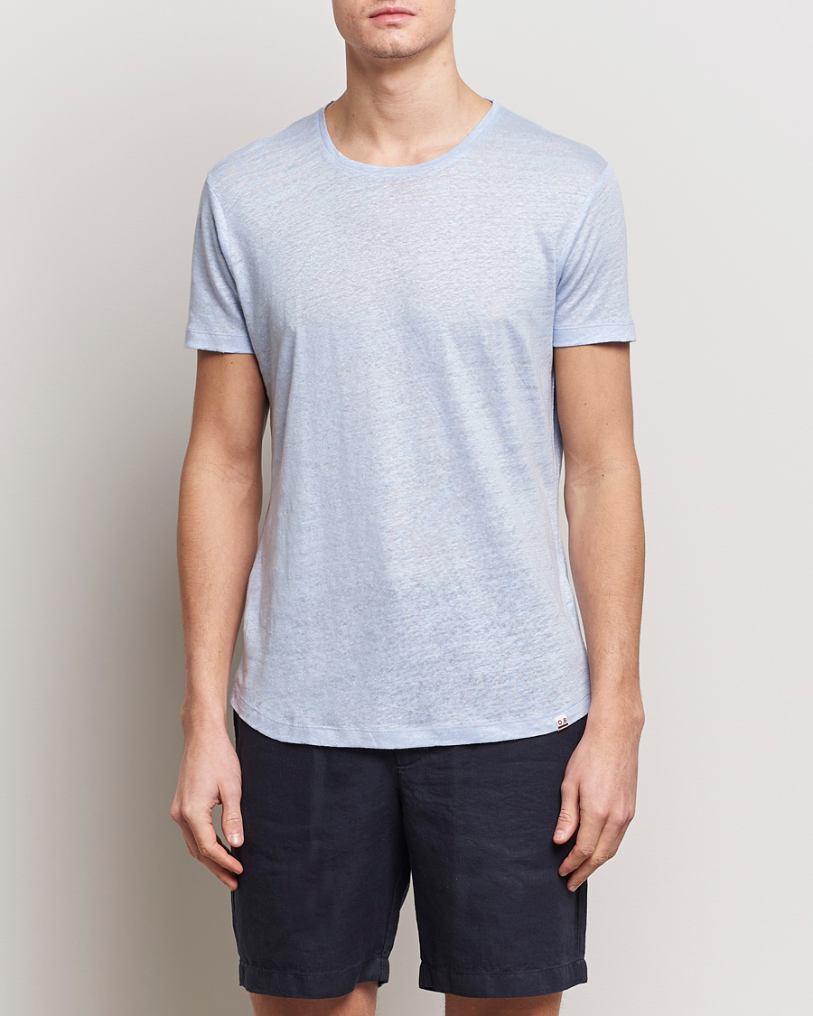 Herre | Kortærmede t-shirts | Orlebar Brown | OB Linen Crew Neck Tee Soft Blue