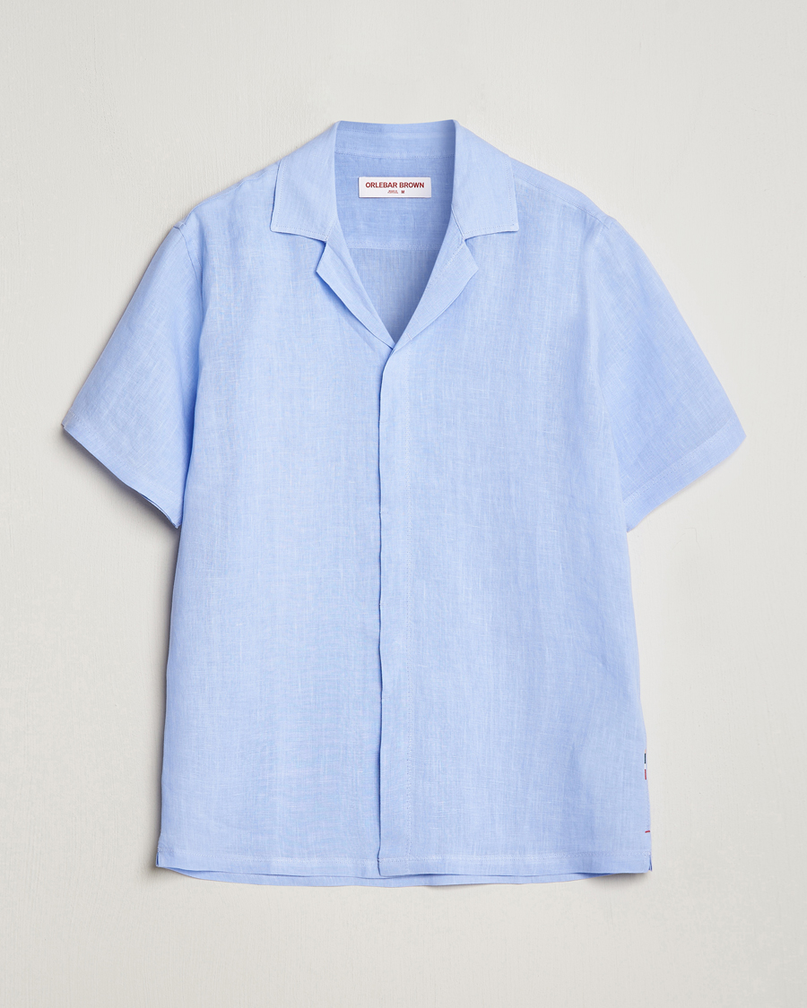Herre | Skjorter | Orlebar Brown | Maitan Short Sleeve Linen Shirt Soft Blue