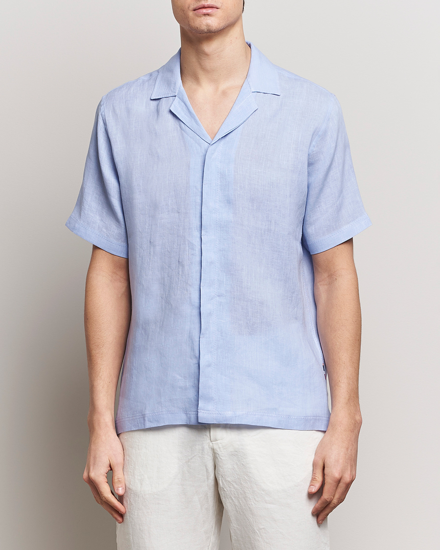 Herre | Afdelinger | Orlebar Brown | Maitan Short Sleeve Linen Shirt Soft Blue