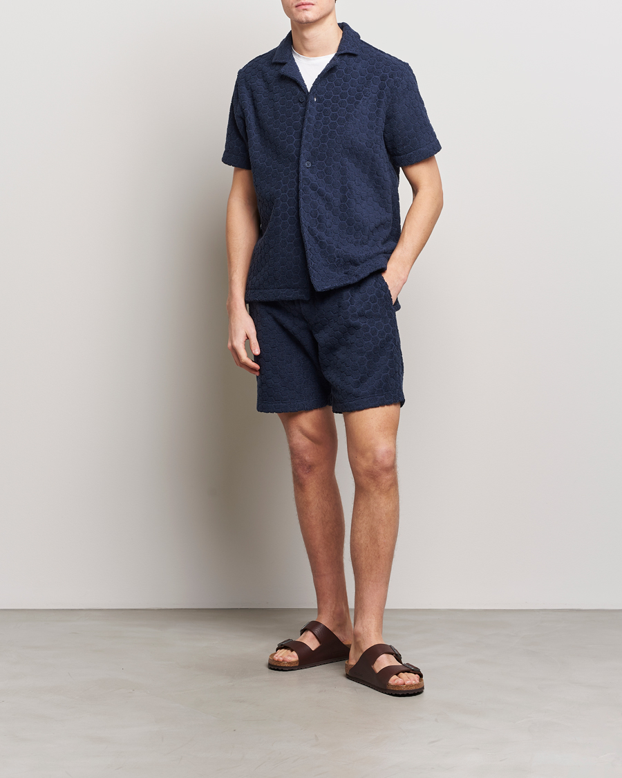 Herre | Skjorter | Orlebar Brown | Howell Atom Towelling Short Sleeve Shirt Night Iris