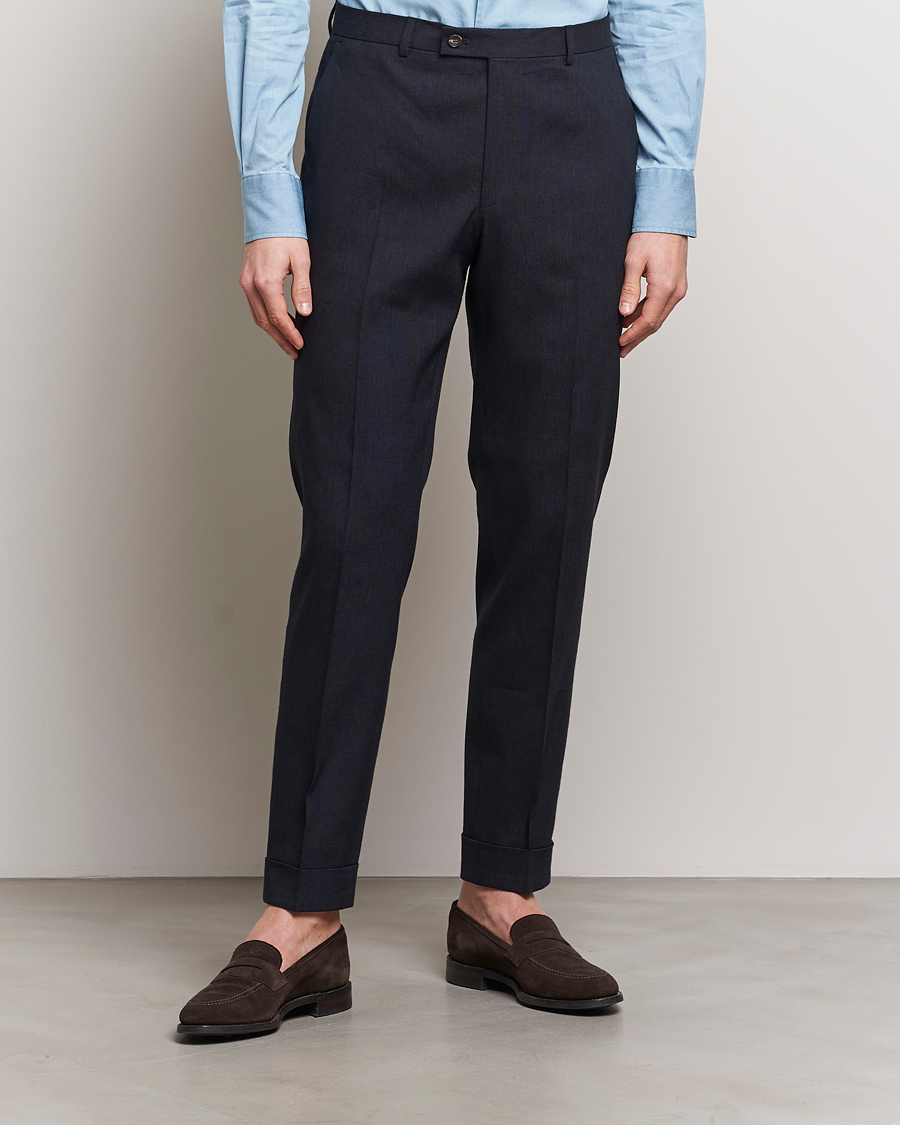 Herre | Habitbukser | Morris Heritage | Jack Summer Linen Trousers Navy