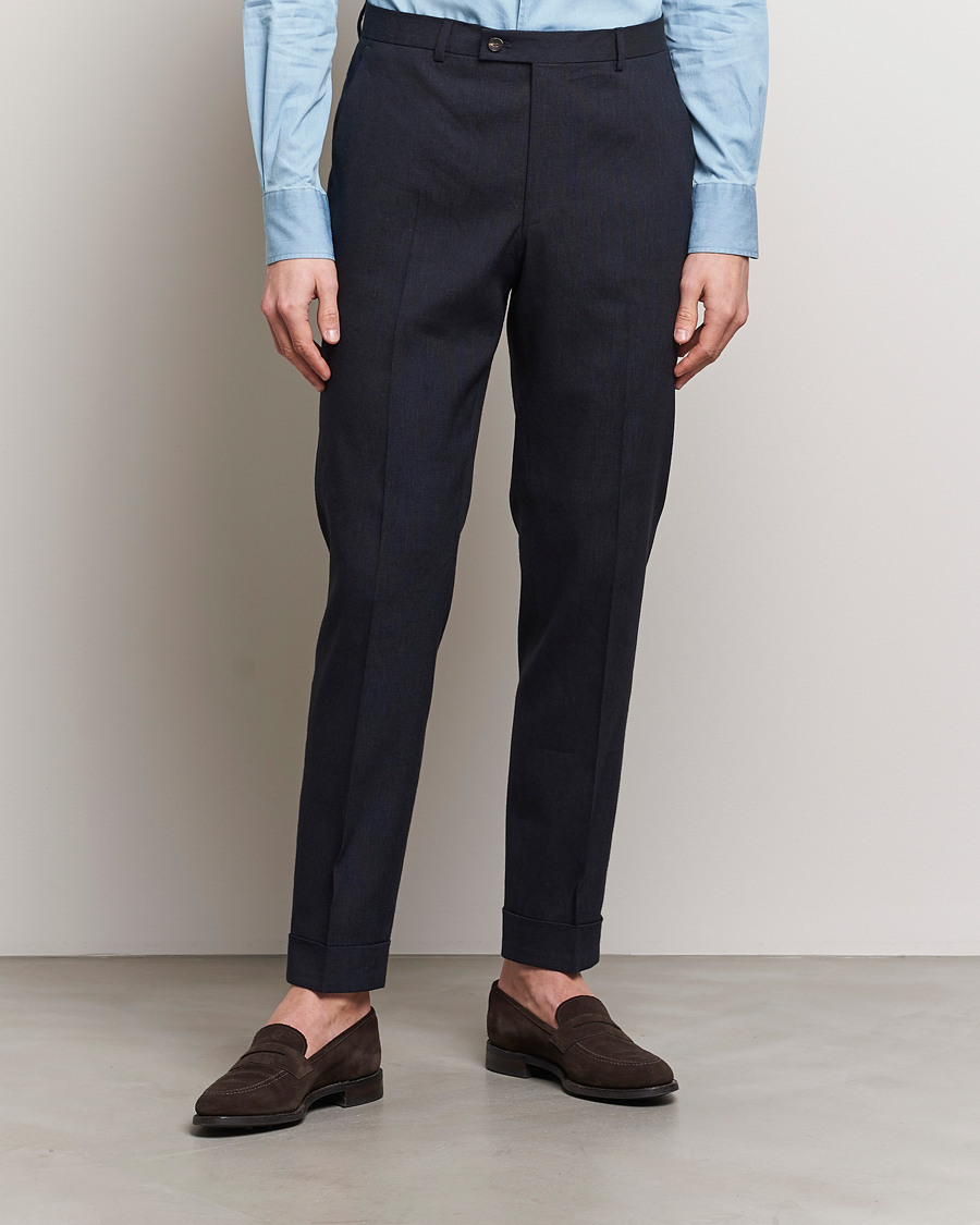 Herre | Hørbukser | Morris Heritage | Jack Summer Linen Trousers Navy