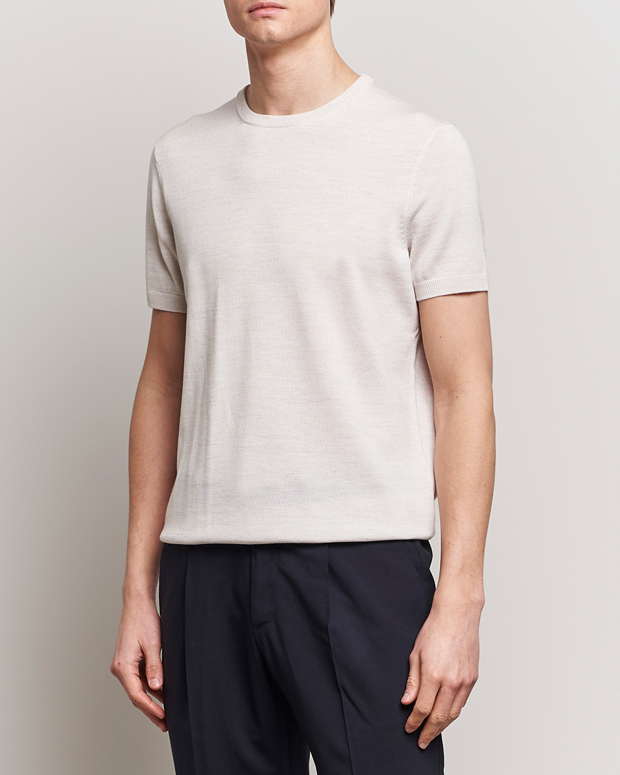Herre | T-Shirts | Morris Heritage | Kingsley Knitted Merino T-Shirt Off White