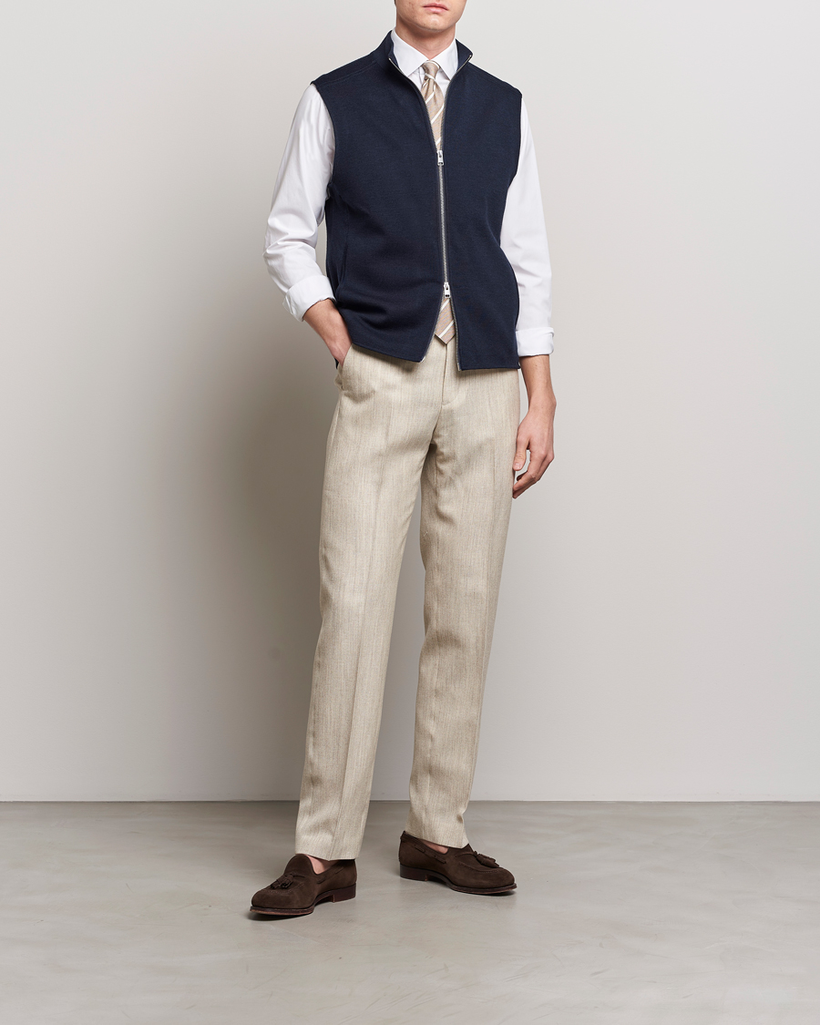 Herre | Trøjer | Morris Heritage | Kayden Merino Full Zip Vest Navy