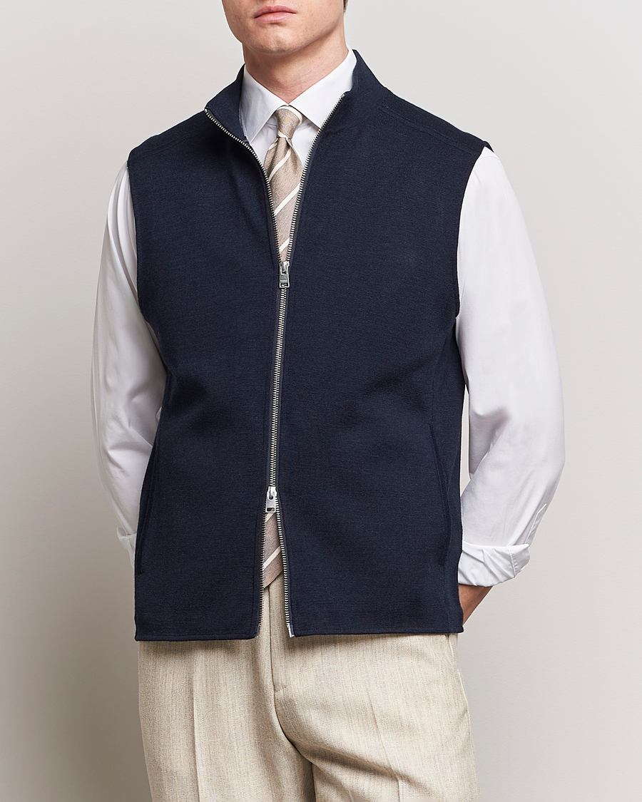 Herre | Udsalg | Morris Heritage | Kayden Merino Full Zip Vest Navy