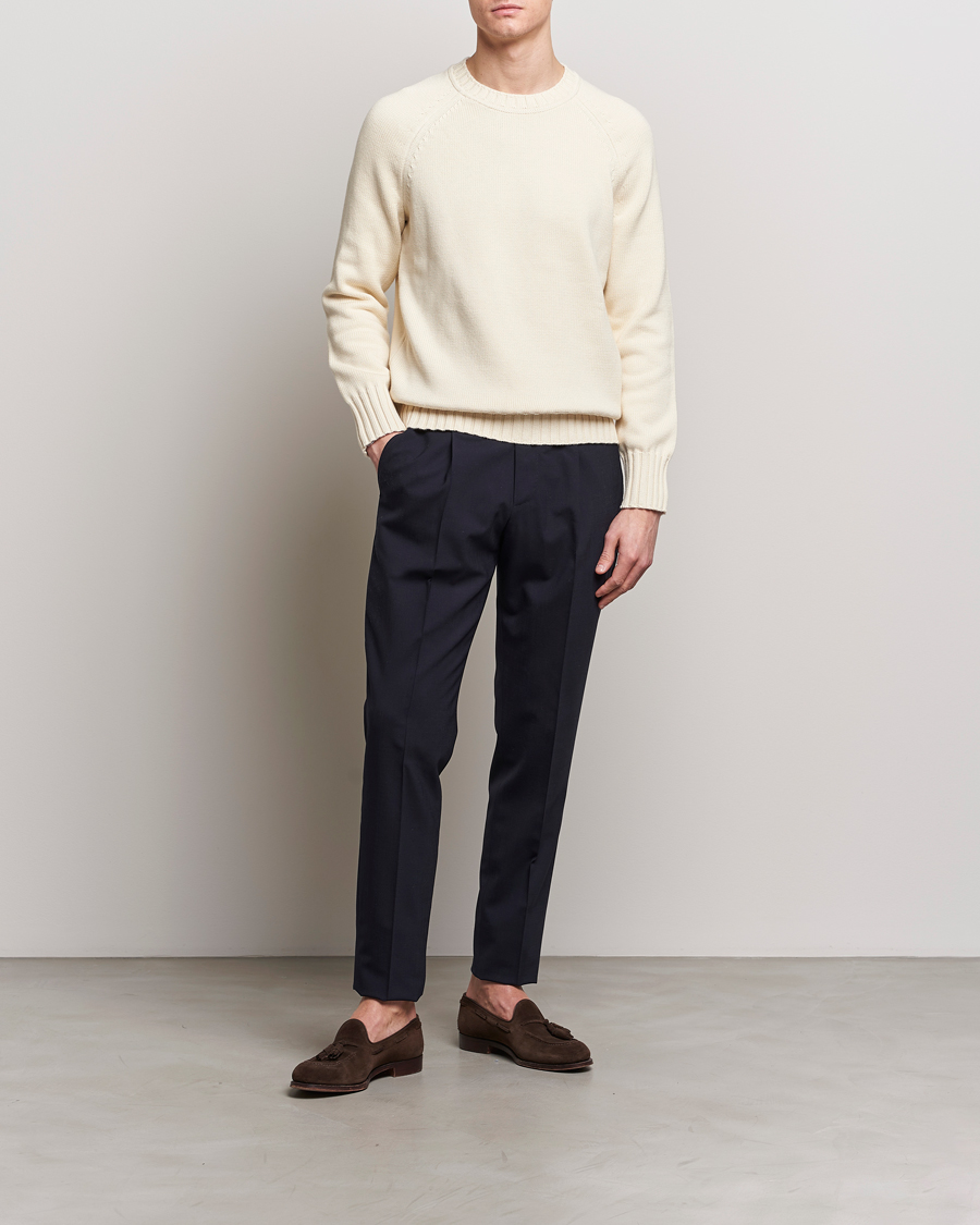 Herre | Trøjer | Morris Heritage | Bennet Knitted Cotton/Cashmere Crew Neck Off White
