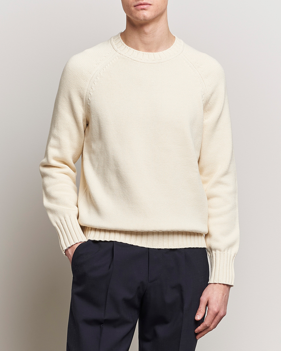 Herre | Strikkede trøjer | Morris Heritage | Bennet Knitted Cotton/Cashmere Crew Neck Off White