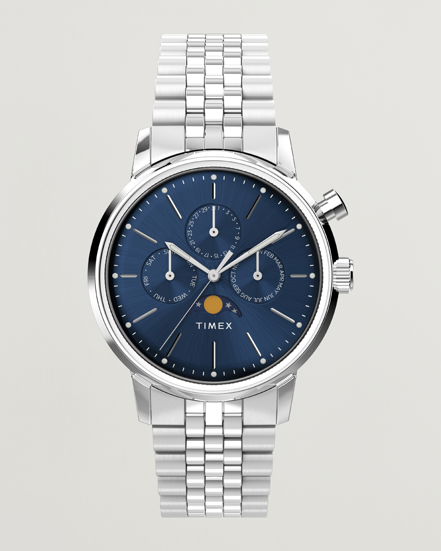 Herre |  | Timex | Marlin Moon Phase Quartz Steel 40mm Blue Dial