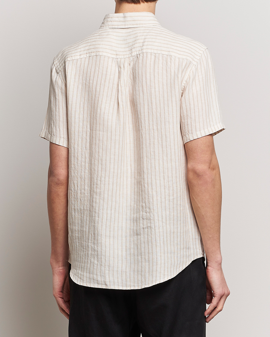 Herre | Skjorter | LES DEUX | Kris Linen Striped Short Sleeve Shirt Sand/Ivory