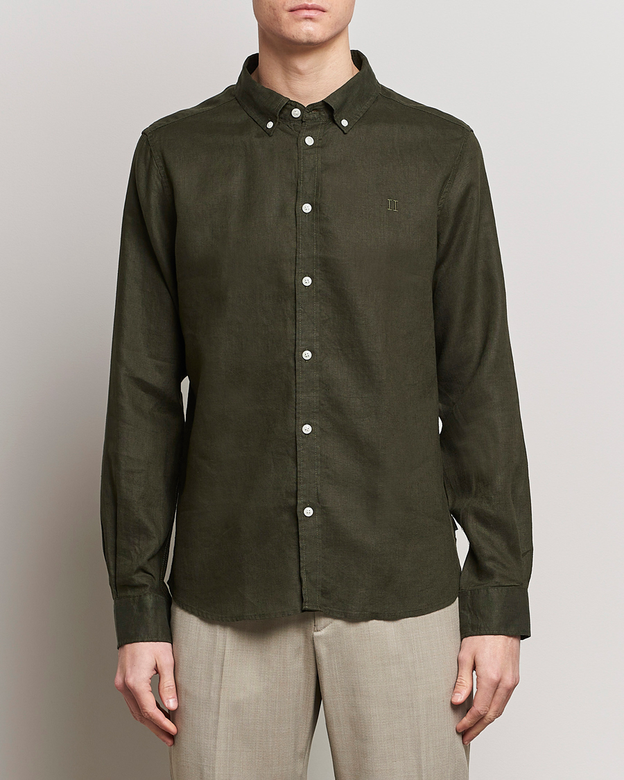 Herr | Kläder | LES DEUX | Kristian Linen Button Down Shirt Olive Night