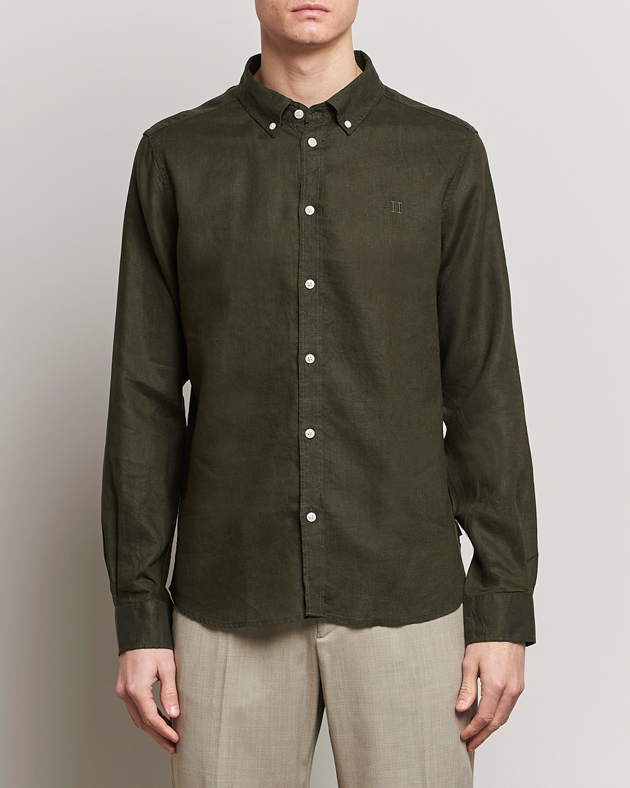 Herre | Hørskjorter | LES DEUX | Kristian Linen Button Down Shirt Olive Night